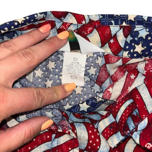 VTG Andrew McMullan USA Flag Button Down Shirt Men’s M 100% Cotton Americana - Picture 8 of 12
